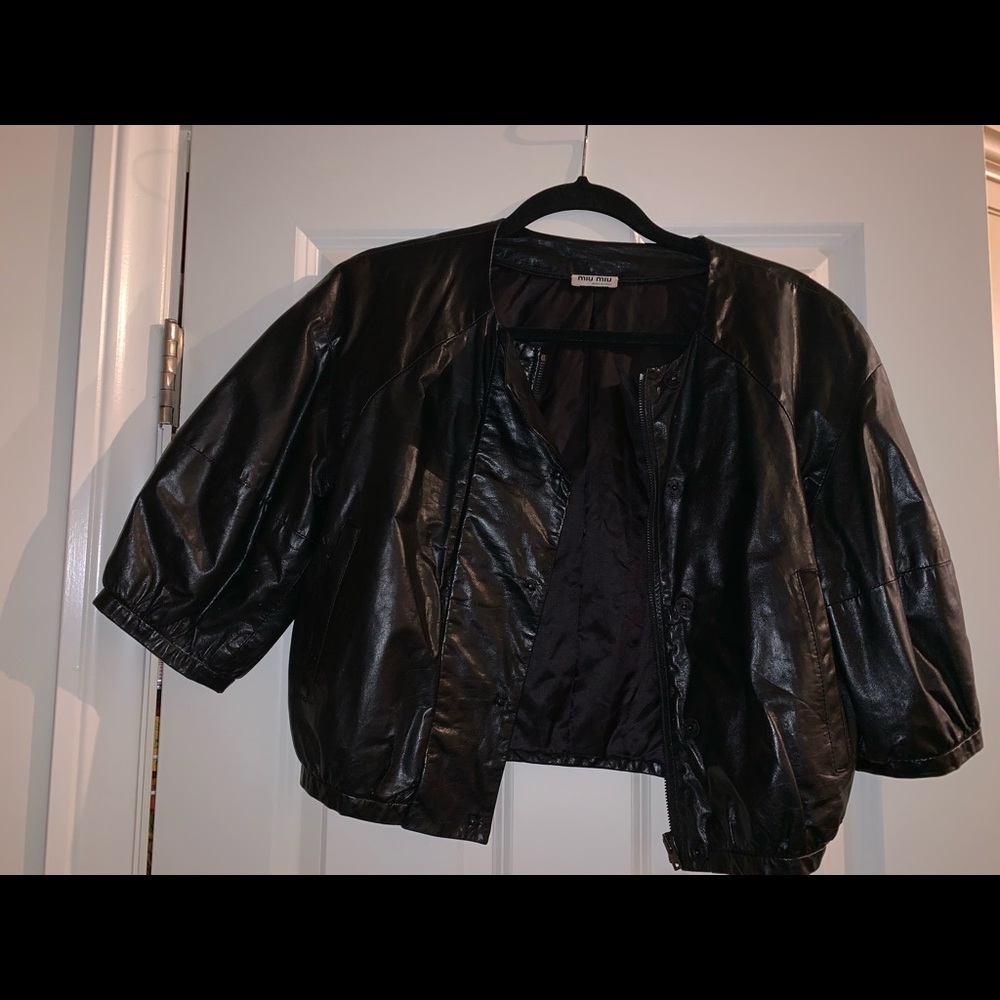 MiuMiu cropped leather jacket.